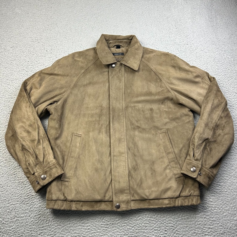 VTG Claiborne Sueded Finish Bomber Jacket Mens Brown Full Zip Microfiber Coat M